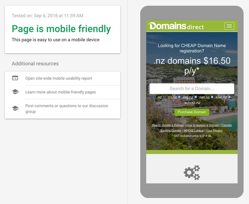 Mobile test results on Domains Direct