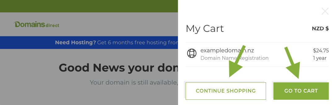 Continue shopping or go to cart